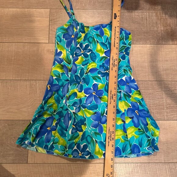 LL BEAN WOMENS BLUE FLORAL SWIM DRESS 10 LONG - Picture 2 of 9